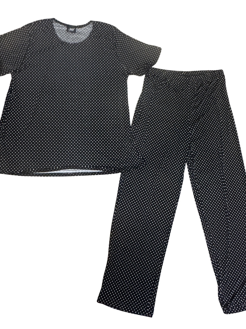 Womens Black Polka Dot Coordinated Set -Short Sleeve Top & Pants PJs Dailywear